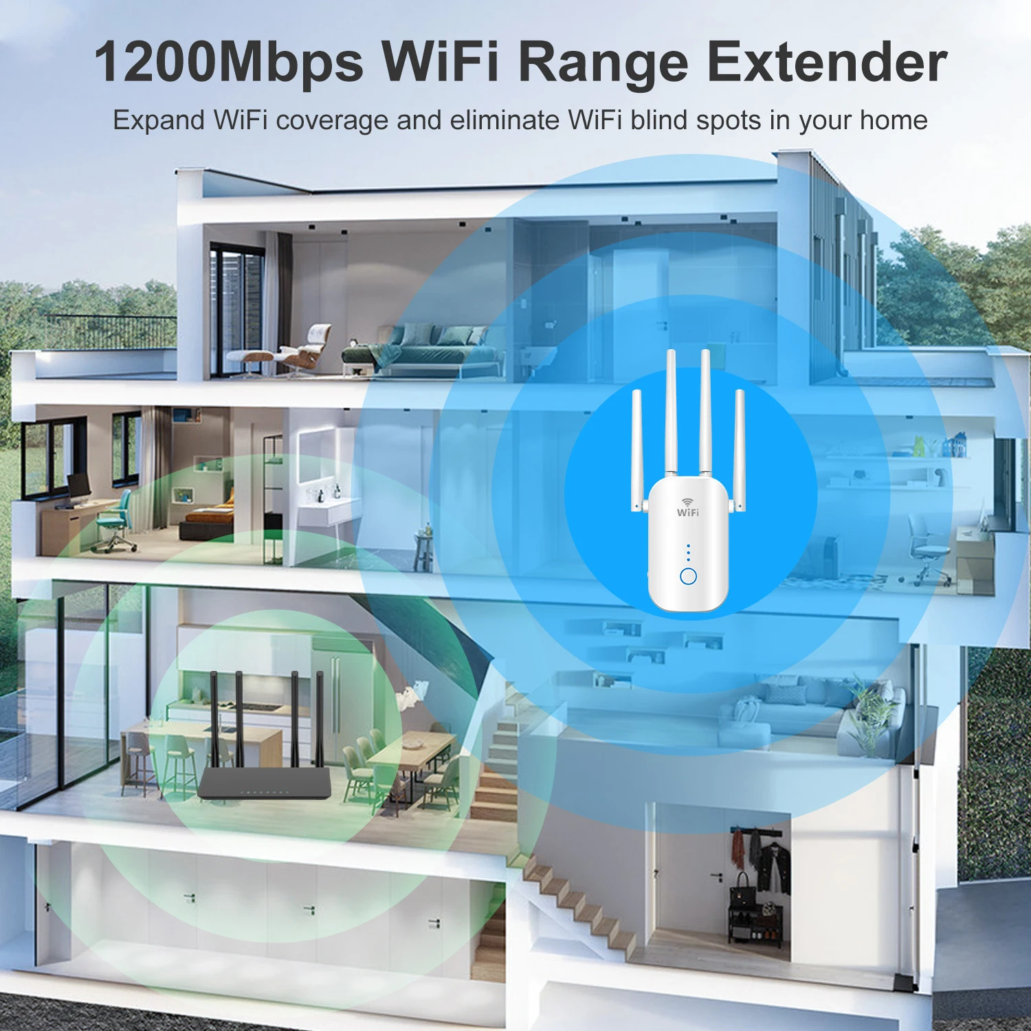 Extensor WiFi de doble banda de 1200Mbps, 2,4G y 5GHz, repetidor WiFi 802.11AC, potente enrutador inalámbrico/AP AC1200, amplificador de rango Wi-Fi Wlan