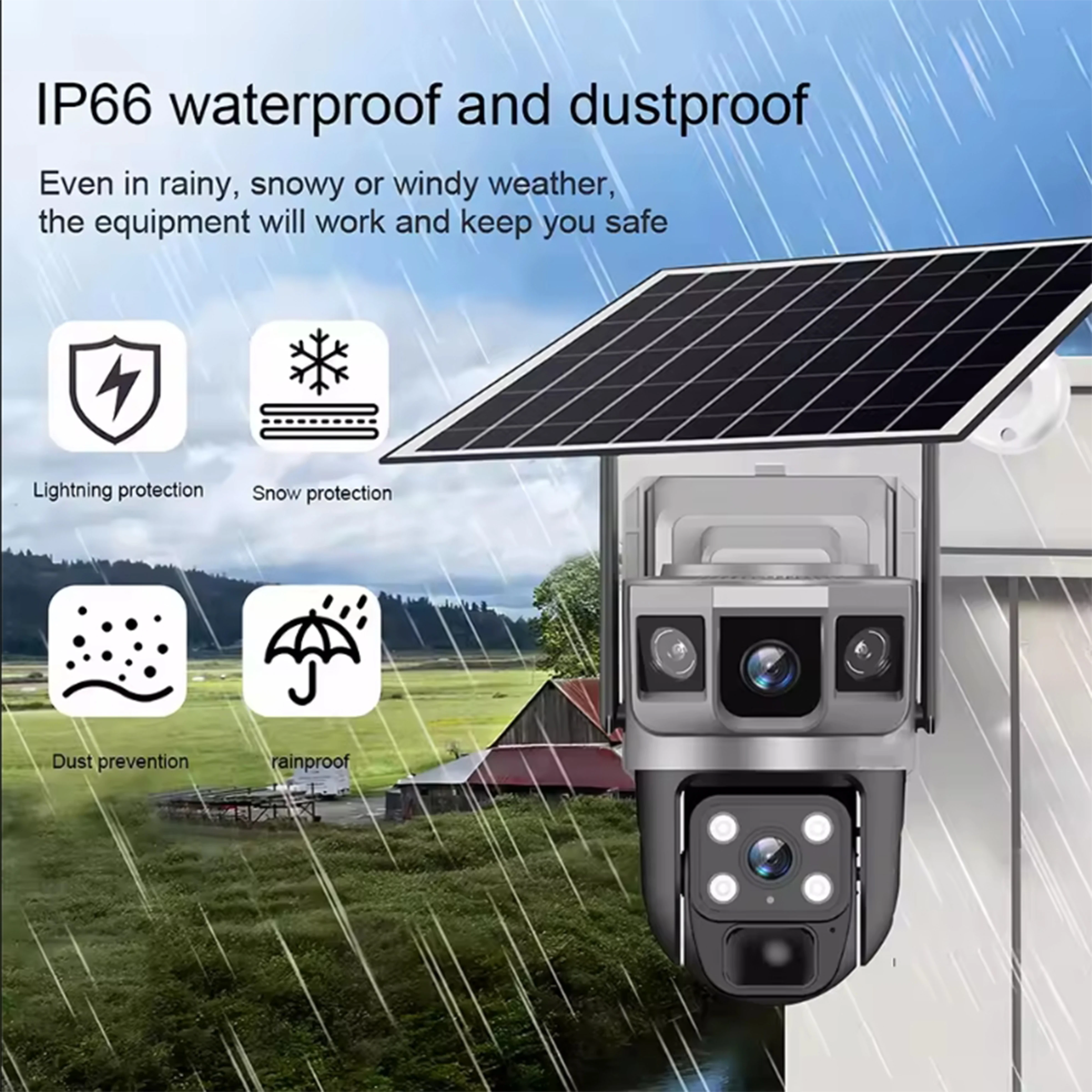 V380Pro Solar Camera 4G Sim Card Camera Triple Screen WiFi Network Security CCTV Built-in Battery PIR Night Vision HD PTZ Camera
