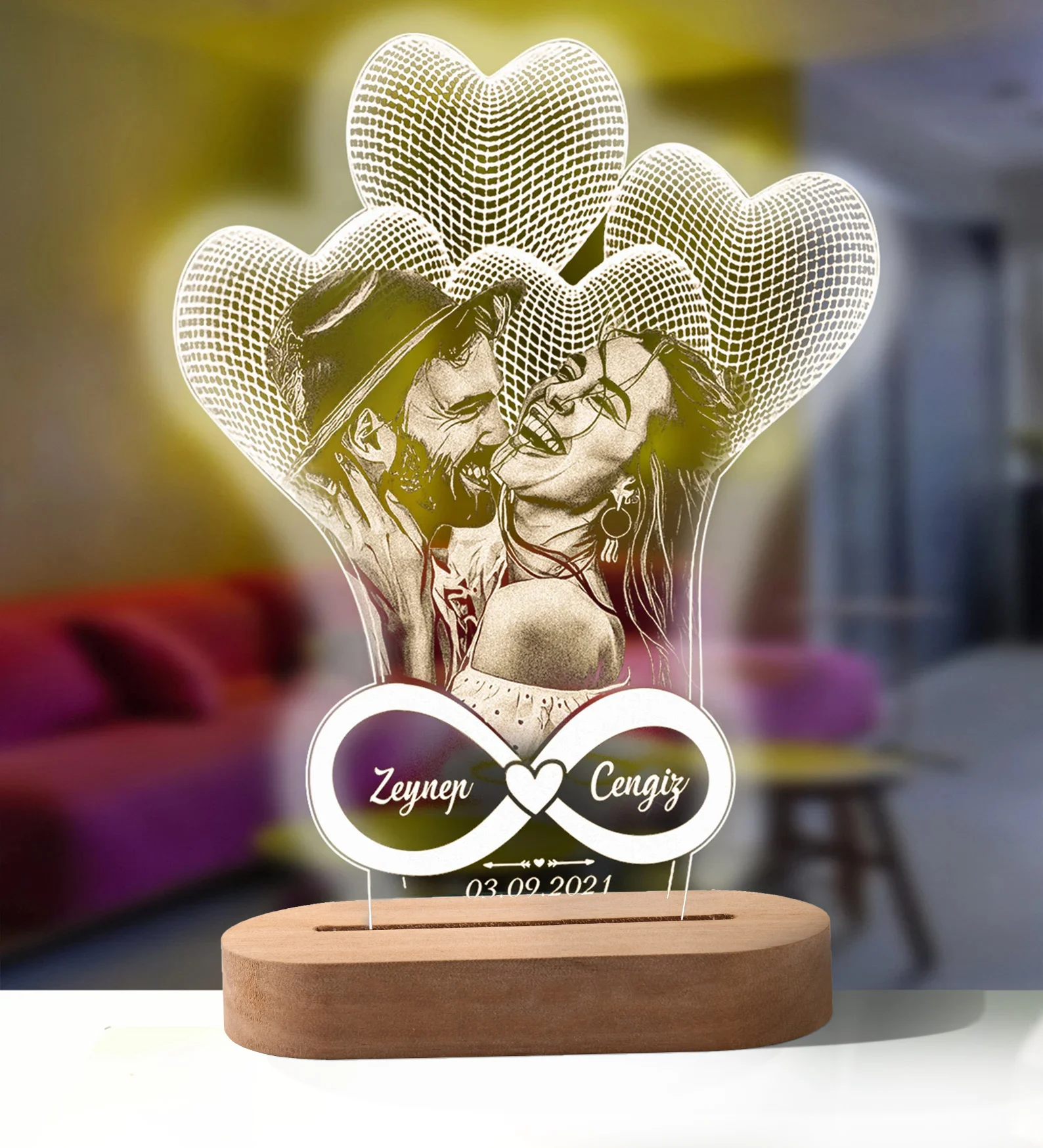 パーソナライズされた 3D フォトランプカスタム写真とテキストカスタマイズされたバレンタインデー結婚記念日誕生日 3D ナイトライトギフト