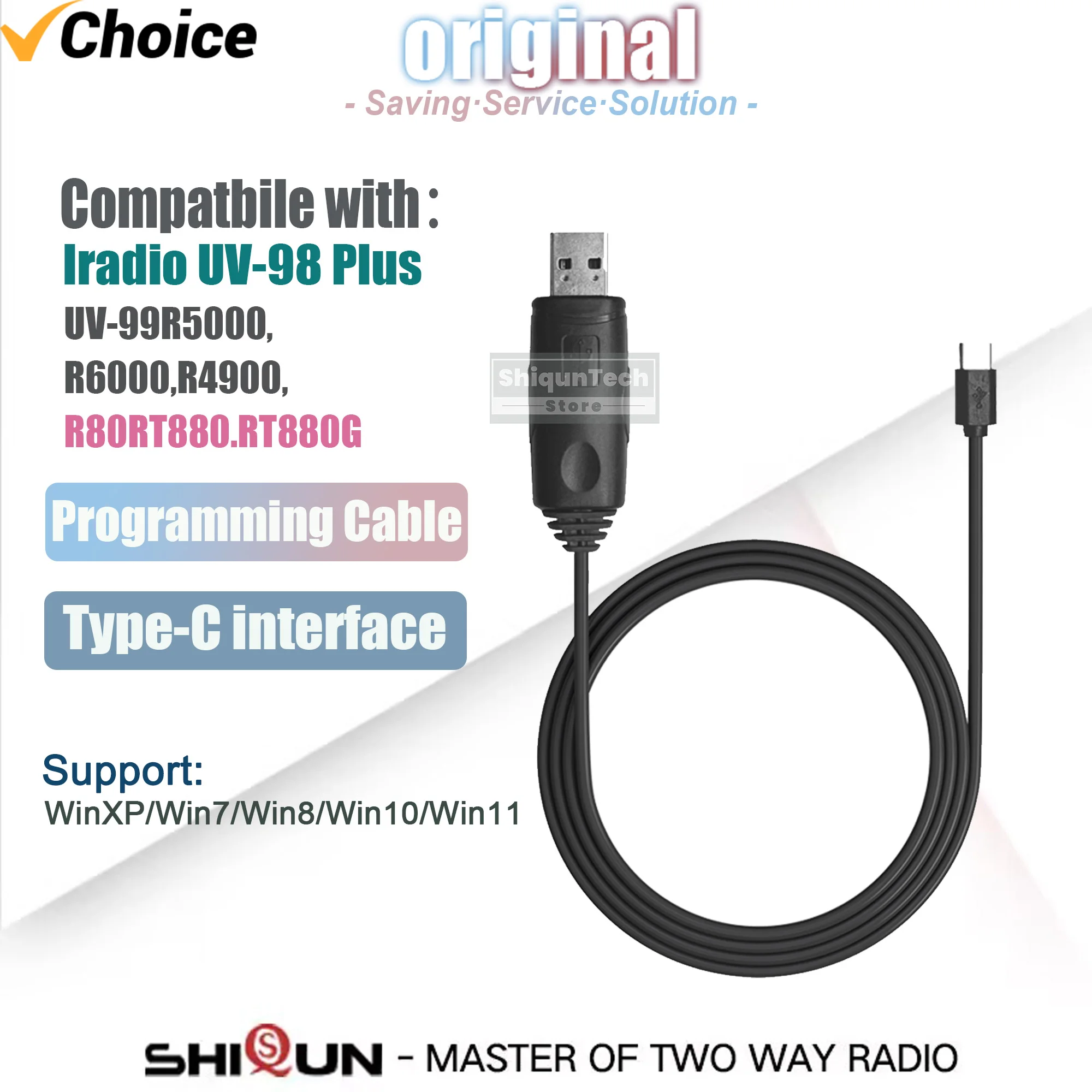 Iradio UV-98 Plus Kabel do programowania USB Interfejs typu C UV-99 Oryginalny kompatybilny z radiotelefonami RT-880 R5000 R6000 Obsługa Win11