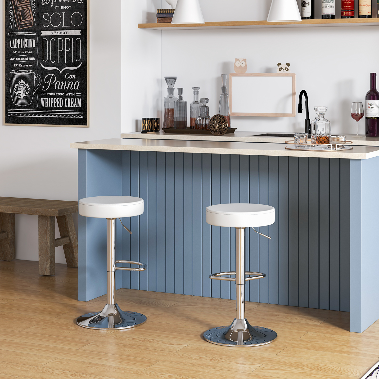 GOFLAME Set of 2 Bar Stool Set Upholstered Counter Height Stool Kitchen Dining Chairs