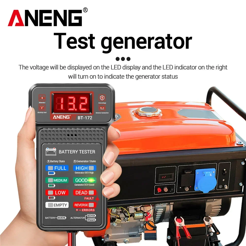 รถแบตเตอรี่เครื่องทดสอบโหลด ANENG BT-172 เครื่องวัดแรงดันไฟฟ้าดิจิตอลจอแสดงผลรถแบตเตอรี่ AMP Meter พร้อมคลิปจระเข้เครื่องมือ