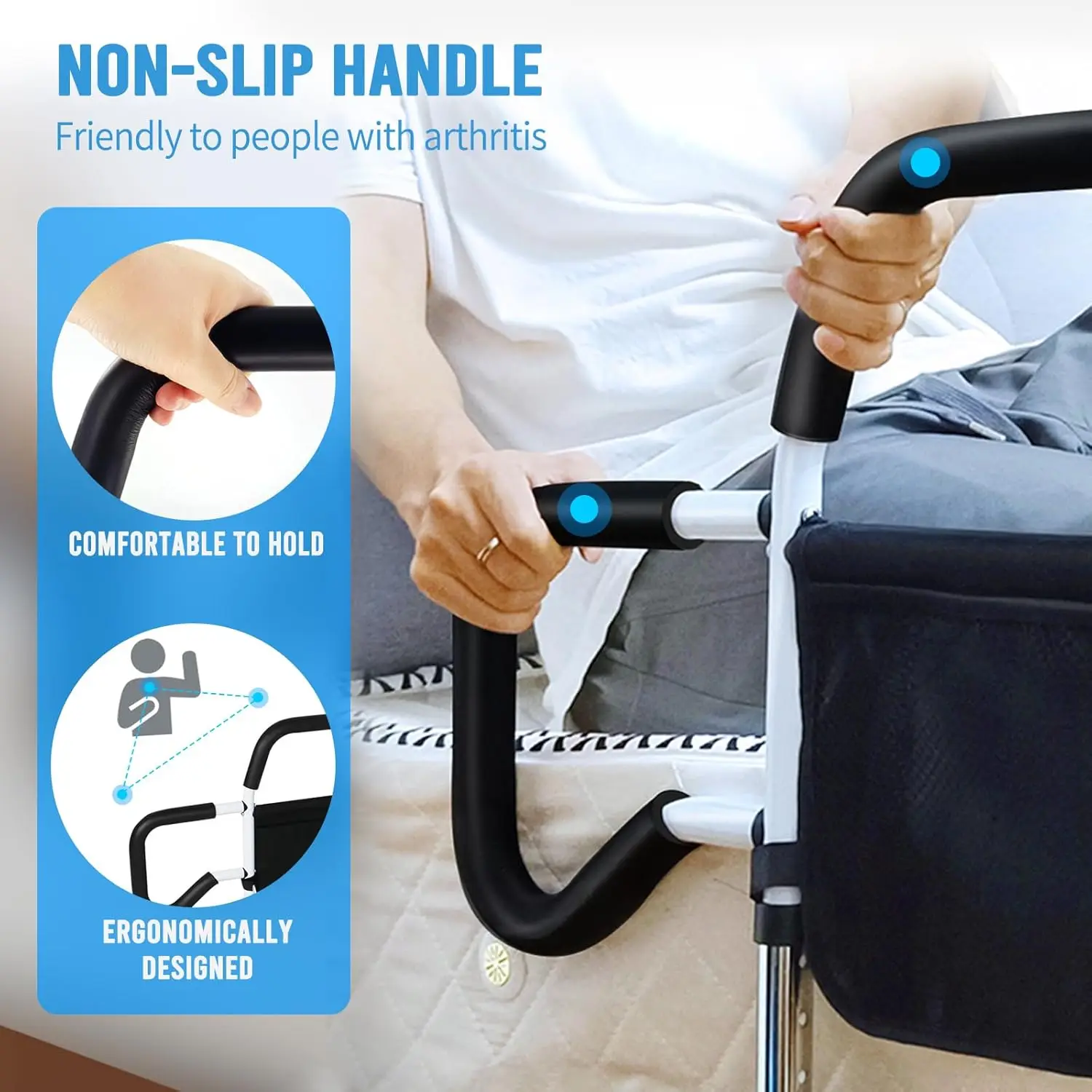 Bed Rails for Elderly Adults Safety, Foldable Bed Guard Rails for Adjustable Bed, Non-Wobble Bed Assist Bar for Seniors F