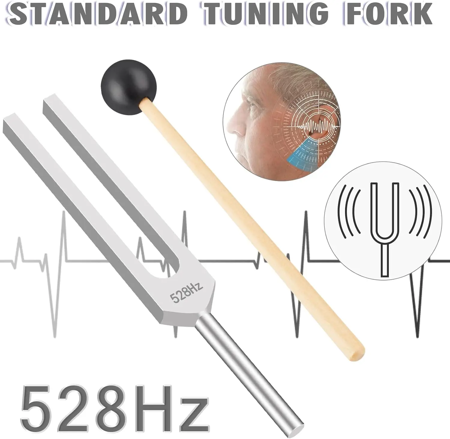 ส้อมเสียง Miwayer 528 Hz พร้อมค้อนซิลิโคนและผ้าทําความสะอาด เครื่องดนตรีบําบัดที่สมบูรณ์แบบเพื่อบรรเทาความเครียด