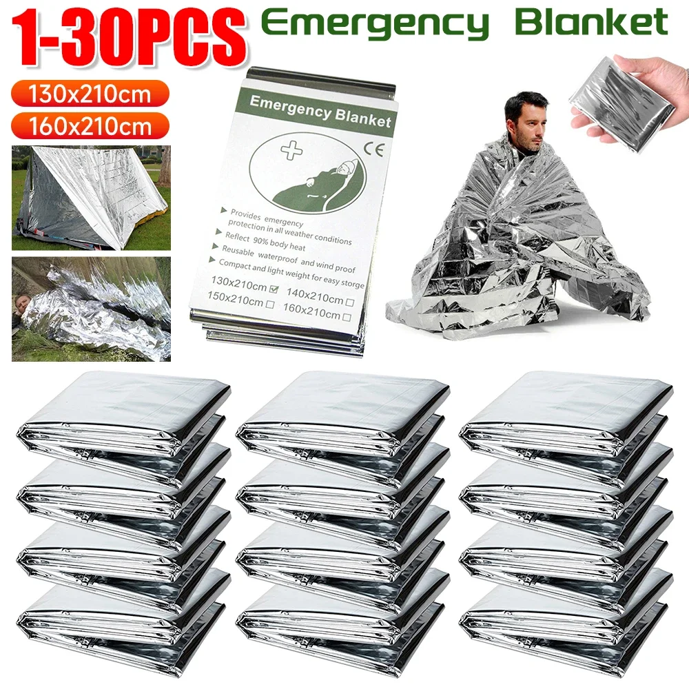 Couverture d'urgence en plein air, Kit de sauvetage de premiers secours, coupe-vent, feuille imperméable, couverture thermique pour tapis de Camping, 1 à 30 pièces