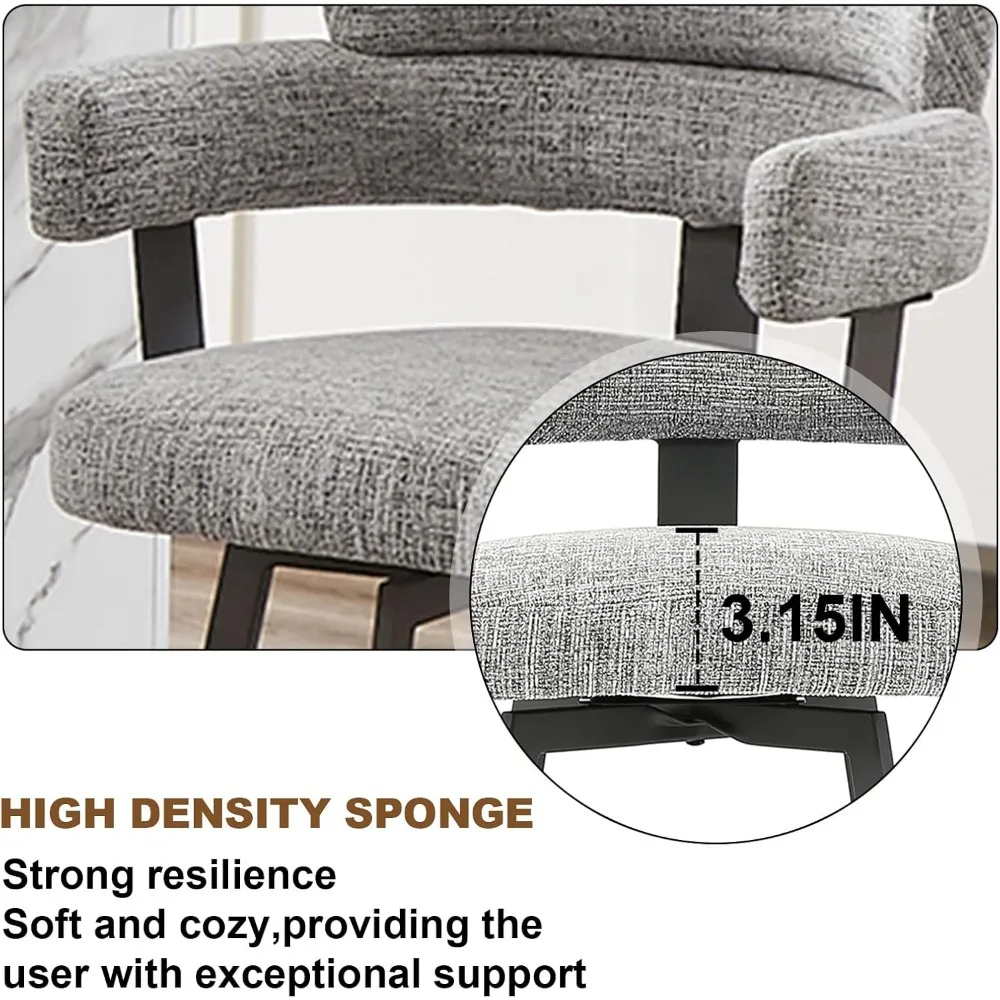Counter Height Bar Stools Full Back – Swivel Counter Stools Set of 2 Linen Padded Back, Metal Footrest, Barstools, Grey 24 inch