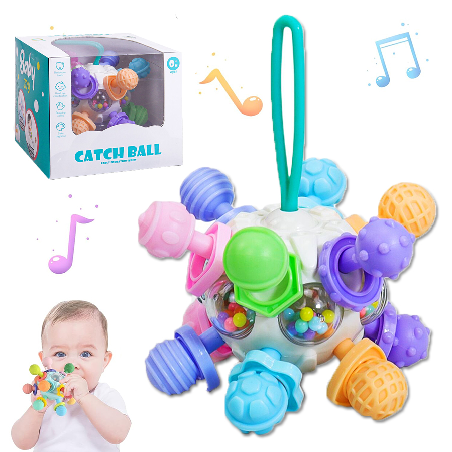 Montessori 0-12 Monate Baby Sensorische Rassel Beißring Spielzeug, Greifaktivität Entwicklung Silikon Spielzeug, Geburtstag Weihnachten Geschenk