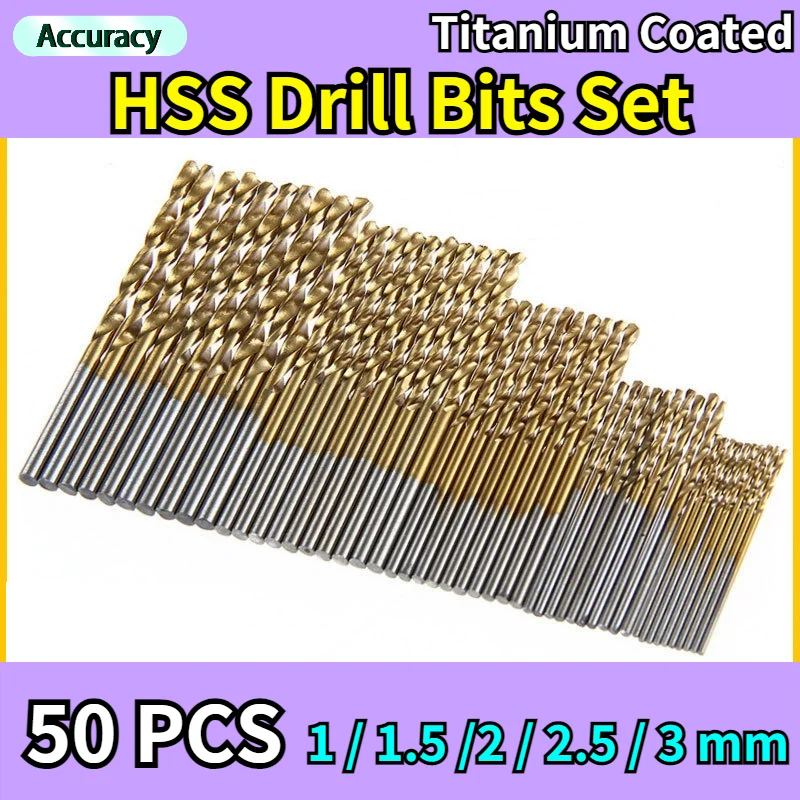 Bộ 50 Chuyên Nghiệp Phủ Titan Khoan Thép Tốc Độ Cao HSS Khoan Bộ Dụng Cụ Cao Cấp Dụng Cụ Điện 1/1.5/2/2.5/3Mm