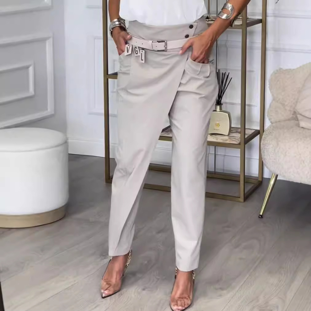 2025 nouveau printemps asymétrique taille haute costume pantalon pour femmes mode Chic ceinture pantalon droit décontracté rue pantalon dame bas