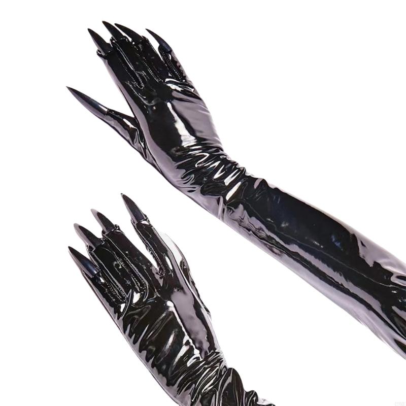 Эмалированные кожаные перчатки с длинными ногтями, элегантные глянцевые плотные перчатки для модных женщин, вечерних мероприятий и тематических мероприятий