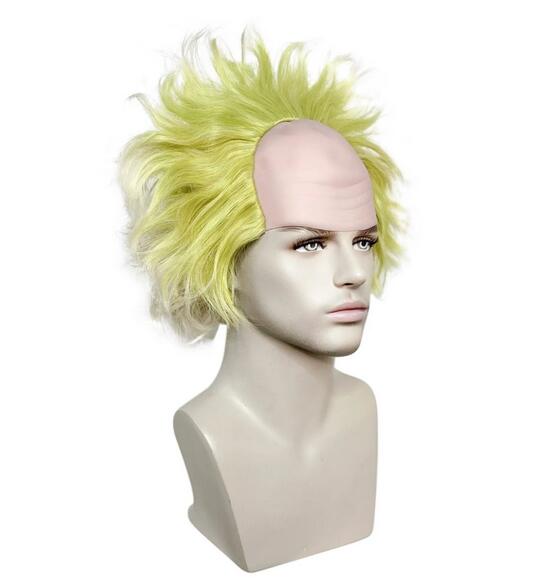 コスプレウィッグ,短いウェーブのかかったハーフボール,ヘアライン,ピエロのラバートップ,8インチ,グリーン,老人,学校,ハロウィーン,クリスマスコスチューム