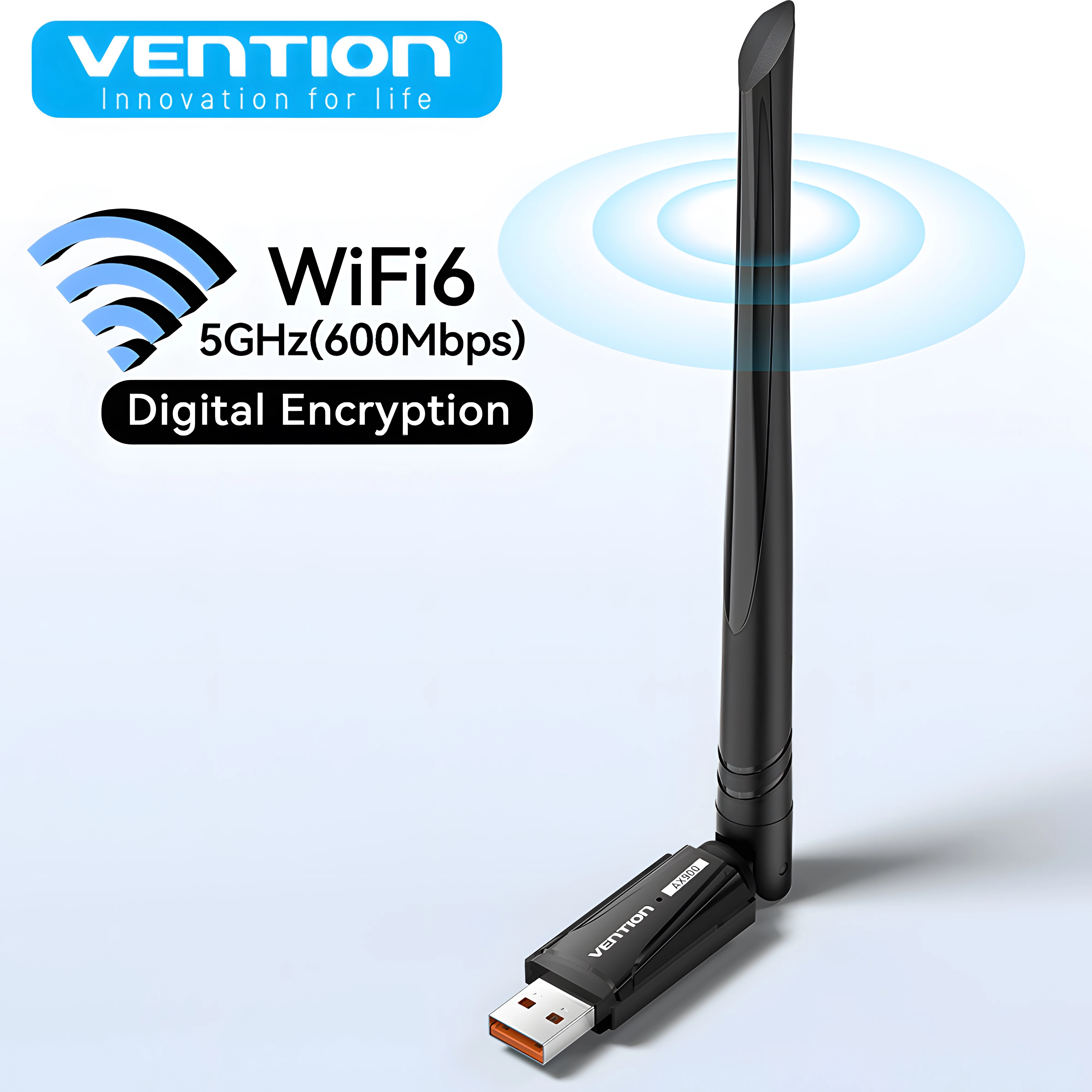 Vention Новый USB WiFi 6 адаптер 5G / 2.4G 600 Мбит / с беспроводной WiFi приемник антенна сетевая карта ноутбук локальная сеть Win 10 / 11