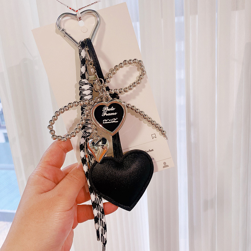 Trendy Leather Heart Bow Keychain Delicate Beaded Keyring Car Key Holder Bag Pendant Decoration For Girls Gift