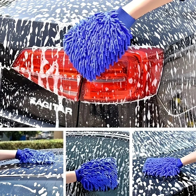 1 Chenille Plush Gloves for Car Cleaning Thickened Doublesided Car Cleaning Tools Ultrafine Fiber Car Washing Gloves