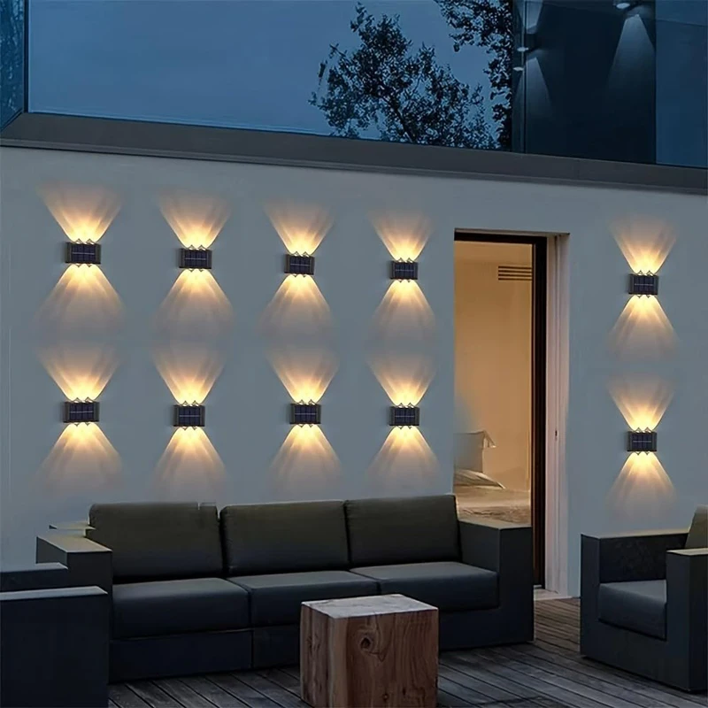 Solar Powered Garden Wall Light Outdoor Waterproof 6LED Beads up down Lamp for Street Terrace Fence Courtyard Wall Decoration
