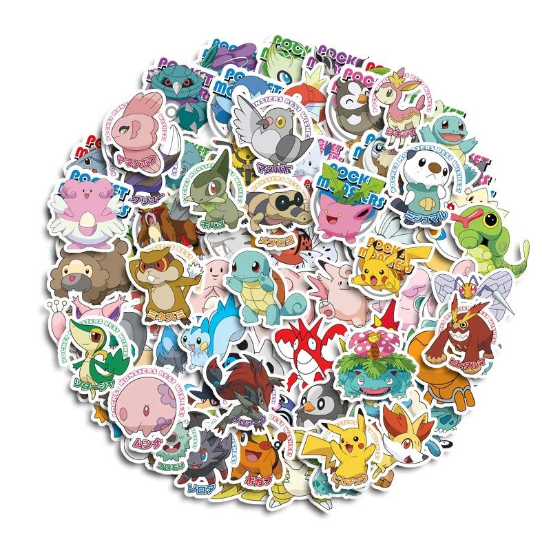 50pcs/100pcs 포켓몬 애니메이션 스티커 피카추 카와이 스티커 노트북 가방 스케이트 보드 기타 전화 만화 아이 선물 완구