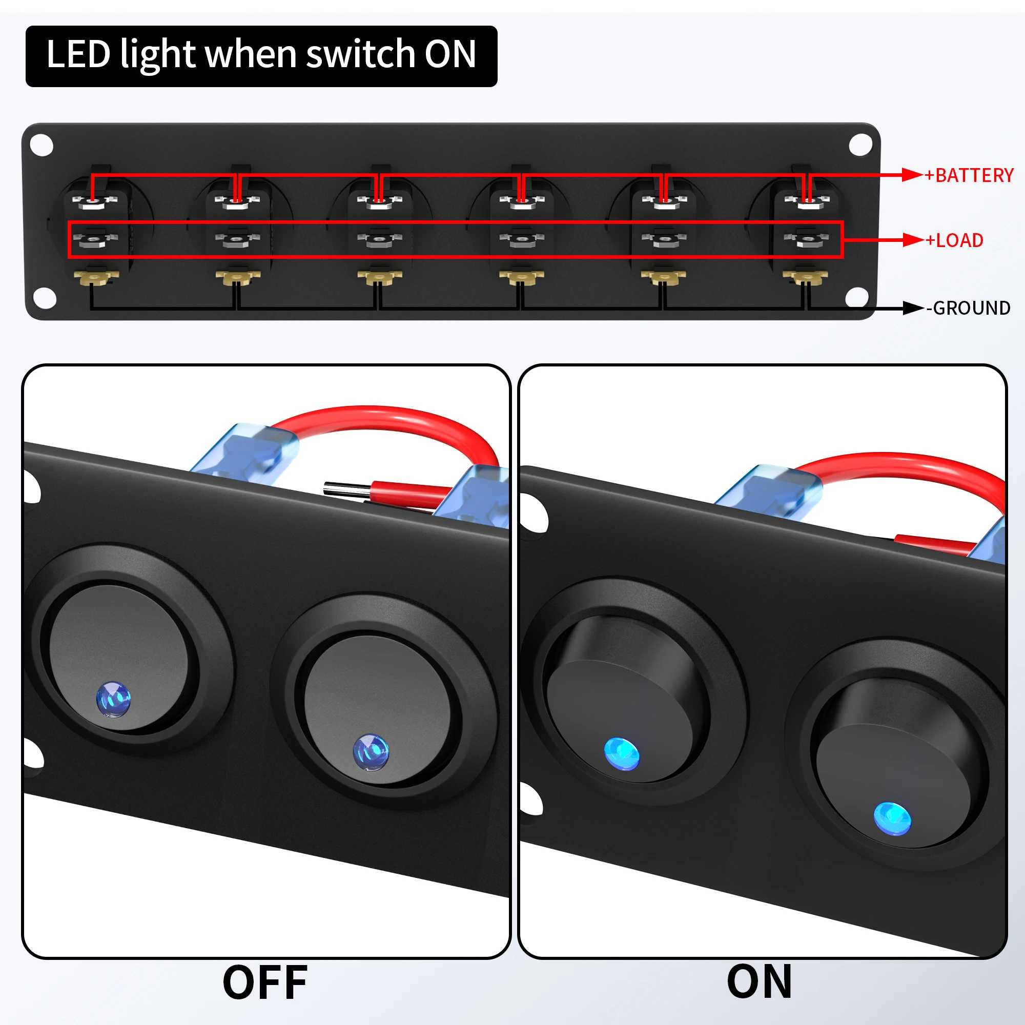 DaierTek 6 ギャングスイッチパネル 12V ロッカー LED スイッチパネル 3 ピン 12 VDC 20A SPST オンオフスイッチ マリンボート 車 ジープ UTV トラック用