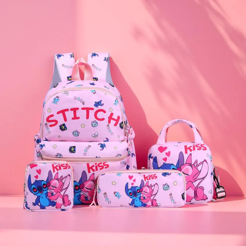 กระเป๋าเป้สะพายหลัง Stitch 4 ชิ้น, กระเป๋าดินสอ, กระเป๋าสะพาย, ชุดกระเป๋าสตางค์, กระเป๋านักเรียน Stitch และ Angel, กระเป๋าเดินทางนักเรียนแบบสบายๆ, ของขวัญ