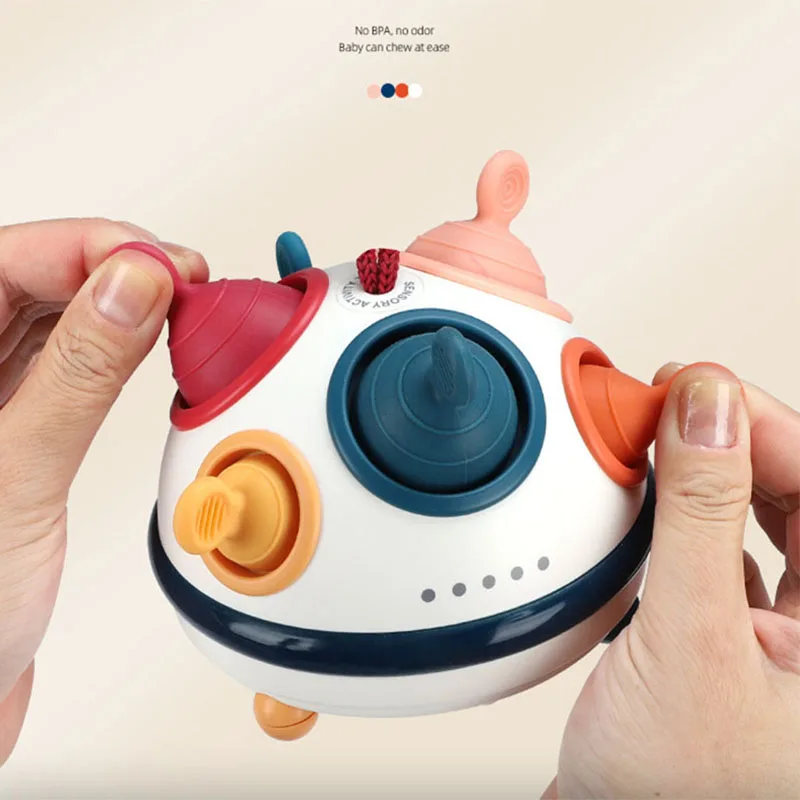 Giocattoli per bambini 6 12 mesi palla sensoriale sonagli per bambini palla per attività Infant Grab Spin sonaglio giocattoli educativi per massaggiagengive in Silicone per bambini