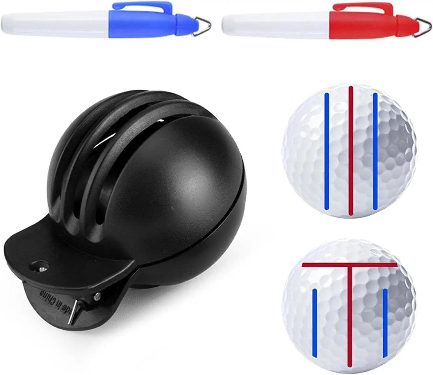 Rivestimento per palline da golf resistente allo sbiadimento, strumento per marcare palline dal design avanzato |   1 strumento di allineamento con 2 pennarelli per palline da golf, palline da golf
