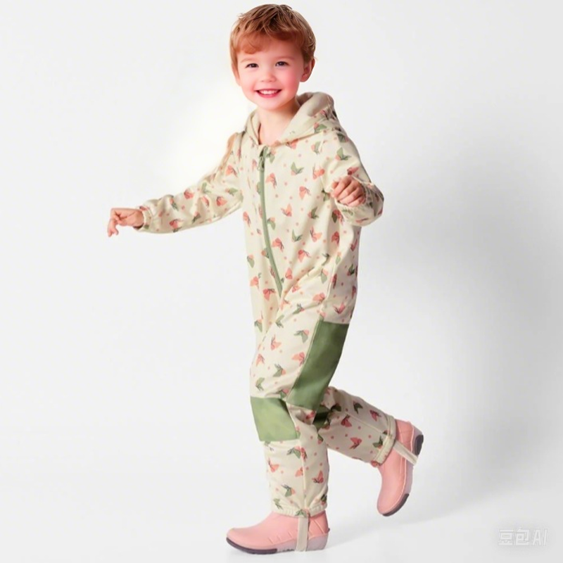 Children's outdoor soft-shell onesies are waterproof and fleece breathable