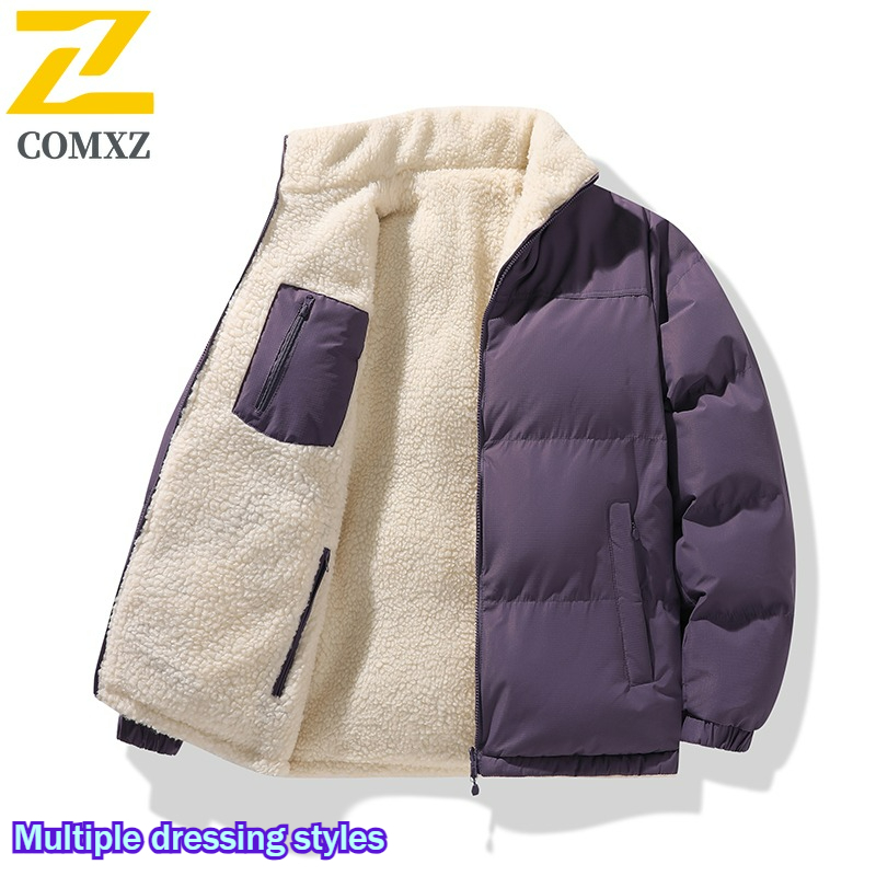 Winter 2-seitiger Fleece-Parka für Herren, 2025, Freizeit, Schnee, dicker Lammsamt, warme gepolsterte Jacke, trendiger winddichter Baumwoll-Polstermantel