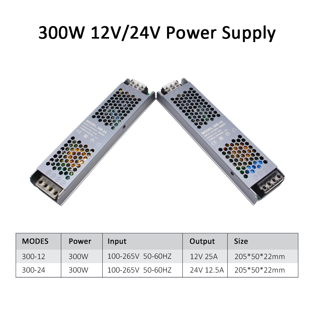 MJJC Power Supply Unit 12V 24V 60W 100W 200W 300W 400W 110V 220V 230V AC to 12 24 Volt DC LED Strip Driver Lighting Transformer