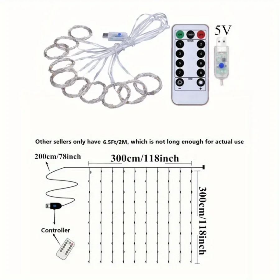 รีโมทคอนโทรล USB ไฟ Fairy 3 4 6 เมตร LED Curtain String Lights สําหรับคริสต์มาสหน้าแรกตกแต่งห้องนอนงานรื่นเริง