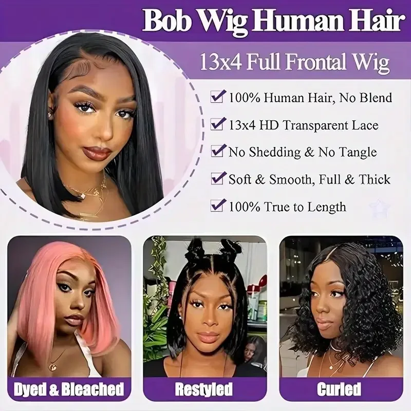 Bob peruca de cabelo humano peruca dianteira do laço cabelo humano 100% transparente 13x6 13x4 osso em linha reta laço frontal bob perucas 14 Polegada preto natural
