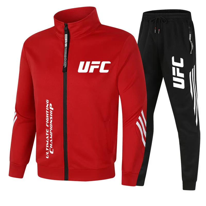 Conjunto de sudadera con capucha y pantalones deportivos con cordón para hombre, traje de ocio al aire libre para correr, estampado UFC, primavera y otoño