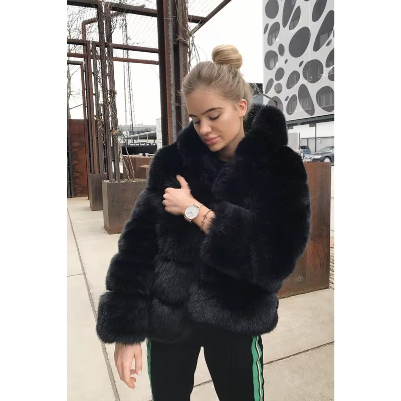 Damesjas van imitatiebont Normaal Effen Gekleurd Dagelijks Saffier Zwart Wijn kaki