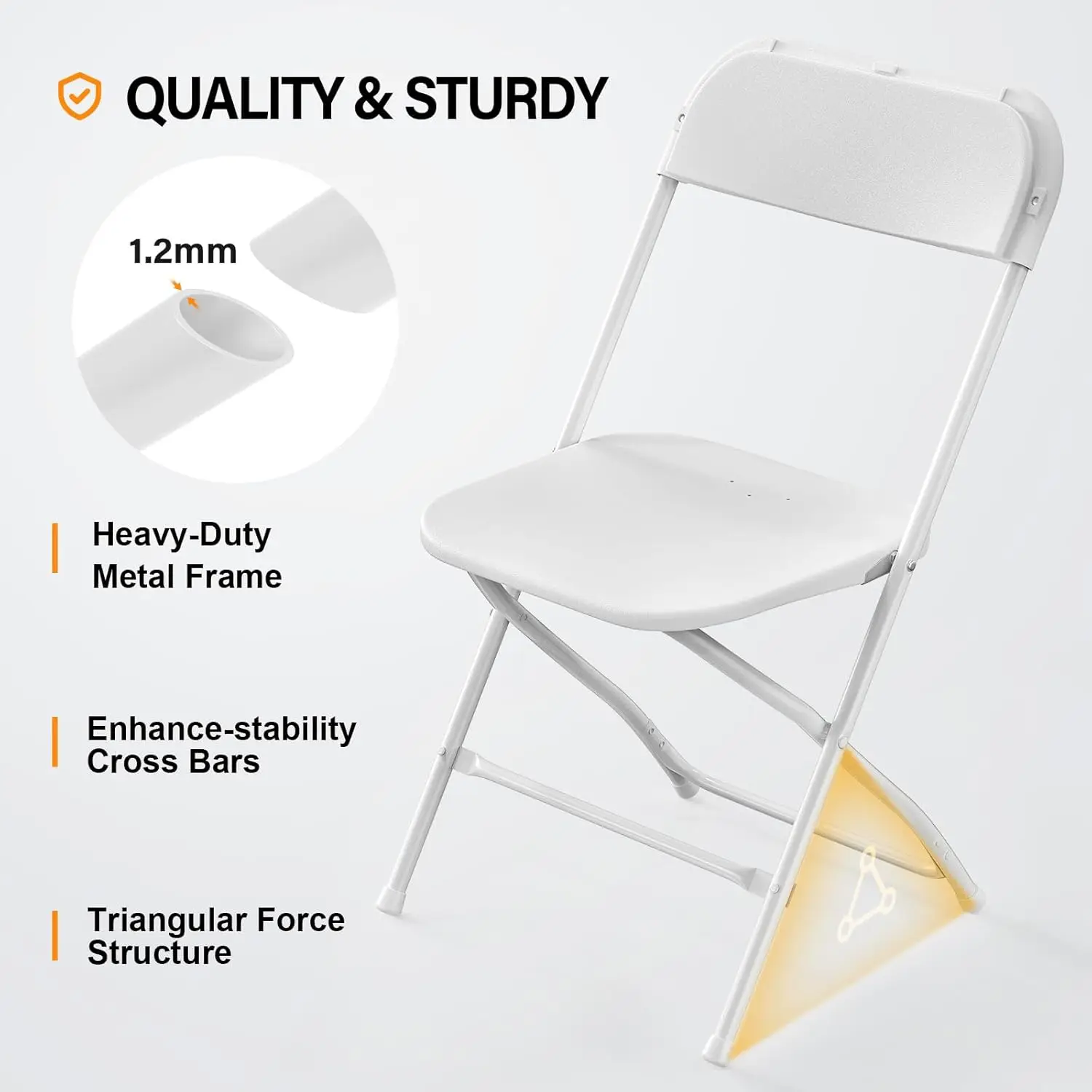 NEW 10 Pack White Plastic Folding Chair, Indoor Outdoor Portable Stackable Commercial Seat with Steel Frame 350lb. Capacity