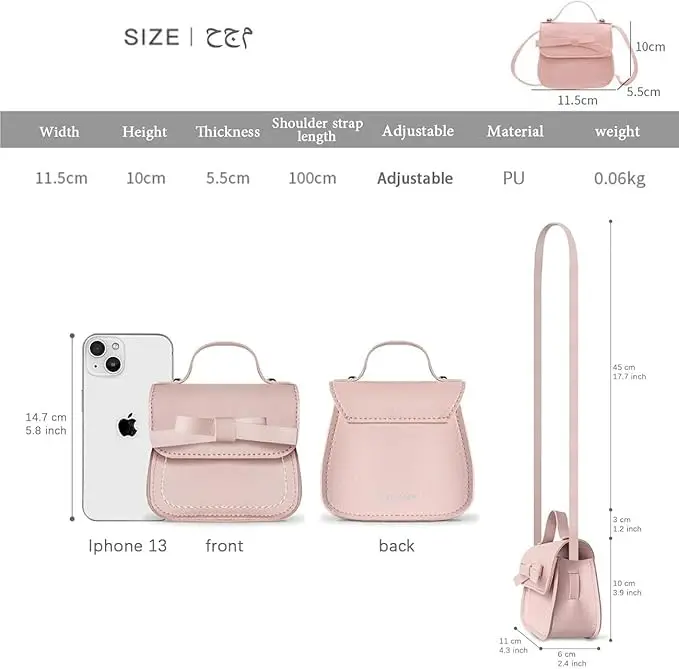 Dziecięce portmonetki i torebki, urocza mini torebka crossbody z kokardką, modna mała portmonetka dla dziewczynki, torebka dla malucha.