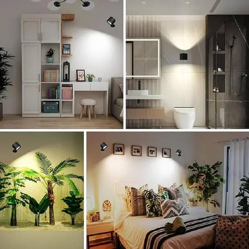 Lámpara de pared LED magnética de doble cabezal recargable 360 °   Foco de control remoto inalámbrico de rotación para decoración de dormitorio y sala de estar