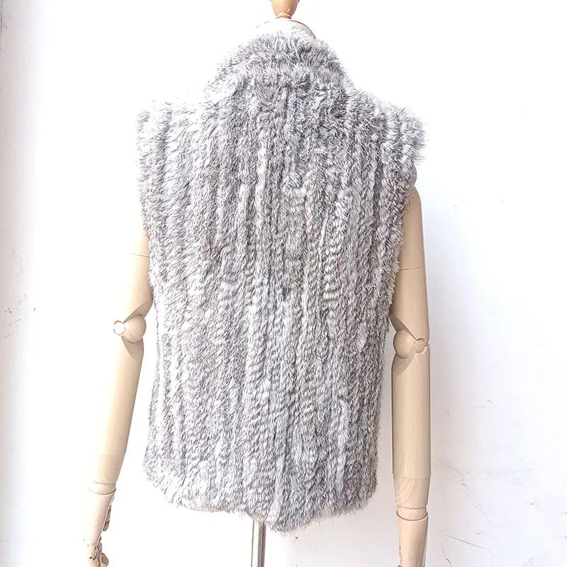 Frauen Frühling gestrickt echte Kaninchen fell Weste Mode Luxus Echtpelz Weste ärmellose weibliche Natur fell Weste