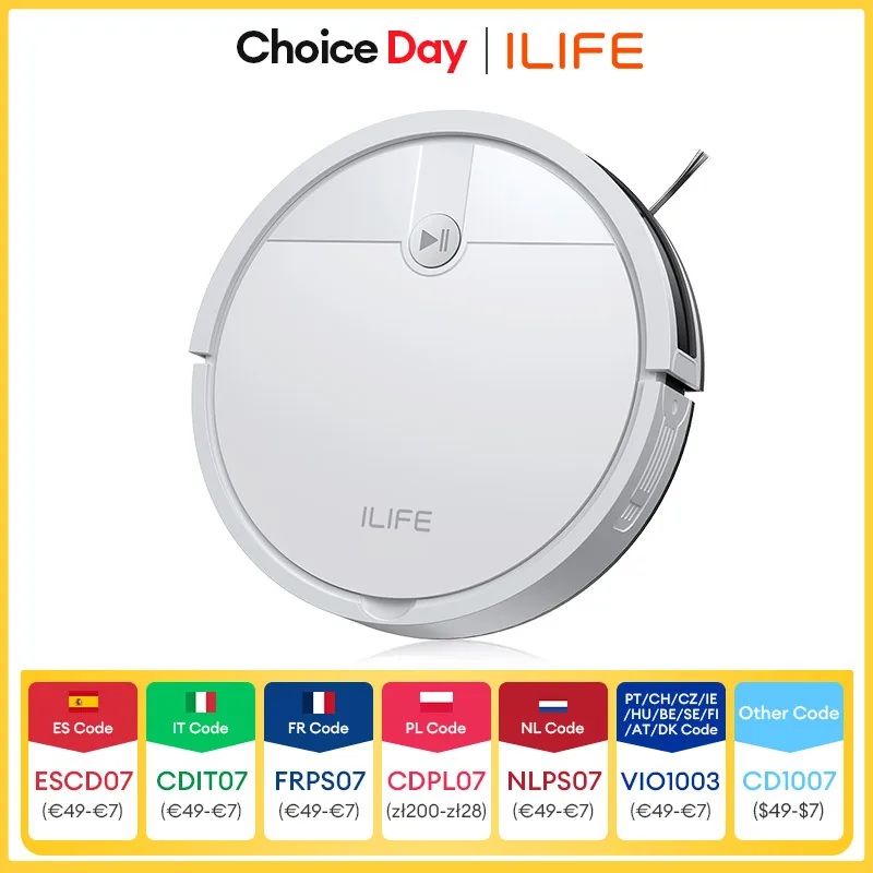 ﻿   Robot aspirador ILIFE V2, tiempo de ejecución de 120 minutos, aspirador robótico autocargable, delgado, silencioso, ideal para pelos de mascotas y suelos duros