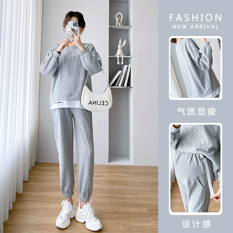 Conjuntos de ropa de maternidad de algodón para mujeres embarazadas, sudadera con pantalones de vientre, trajes deportivos informales, primavera y otoño, 209