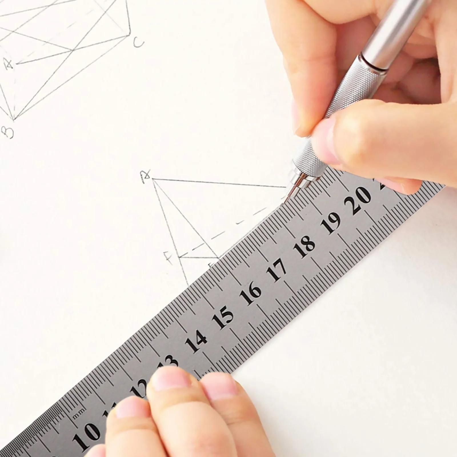 3 pezzi scala in acciaio inossidabile ufficio bambino strumenti meccanici disegno tecnico righello metallo spesso di precisione