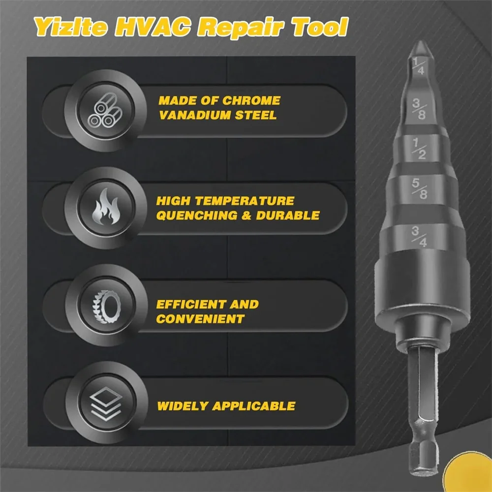 Tube Swaging Tool 5-in-1 Expander Drill Bit with Hex Shank for 7/8 3/4 5/8 1/2 3/8 and 1/4 Copper Pipe, a Must-Have for Air Cond