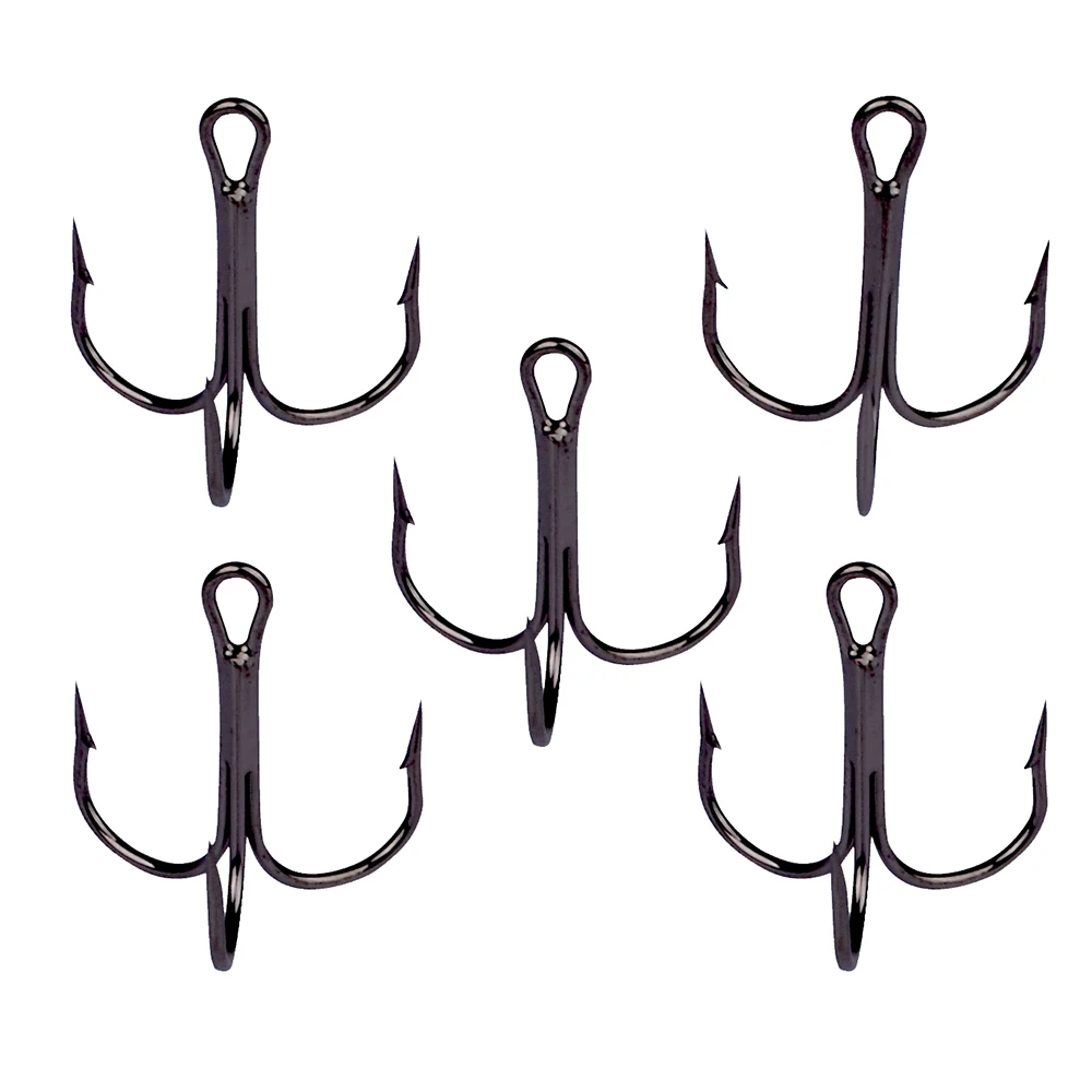 PROBEROS 20 ชิ้น/ล็อตสีดํา High Carbon Treble Hooks Super Sharp Solid ขนาด 2 # -14 #   ขายส่งตะขอปลาเหล็กหนามสามชั้น