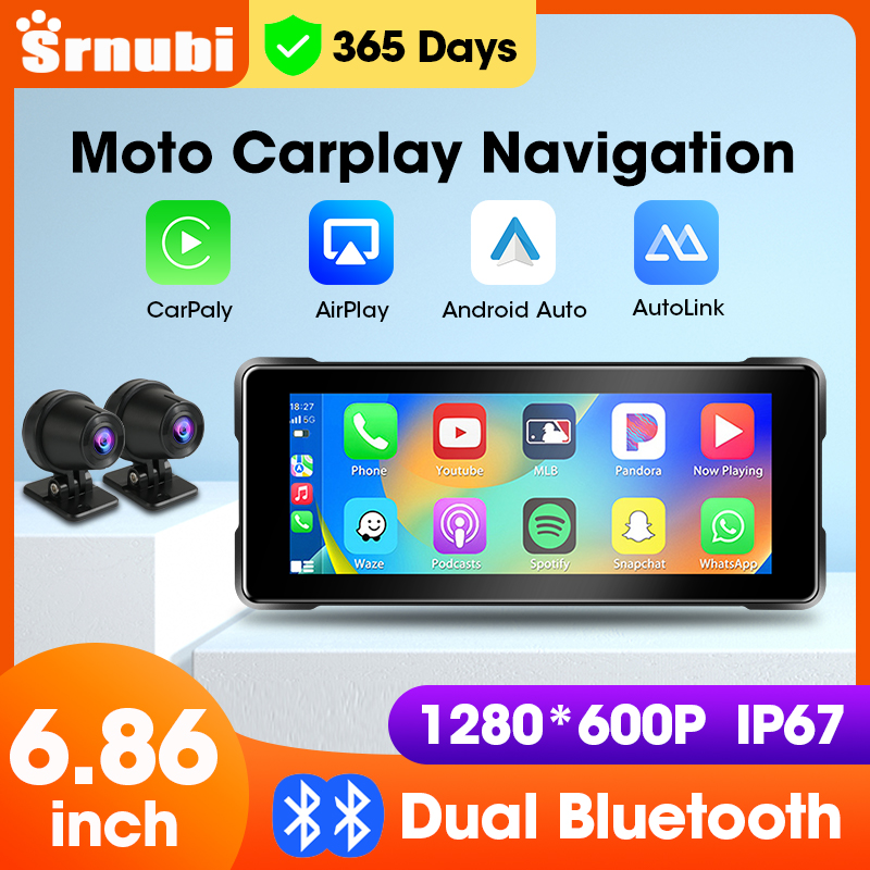 6,86 zoll Motorrad DVR Navigation CarPlay Kamera Linux IP67 Wasserdicht Dual Bluetooth Für Moto bildschirm Drahtlose Android Auto