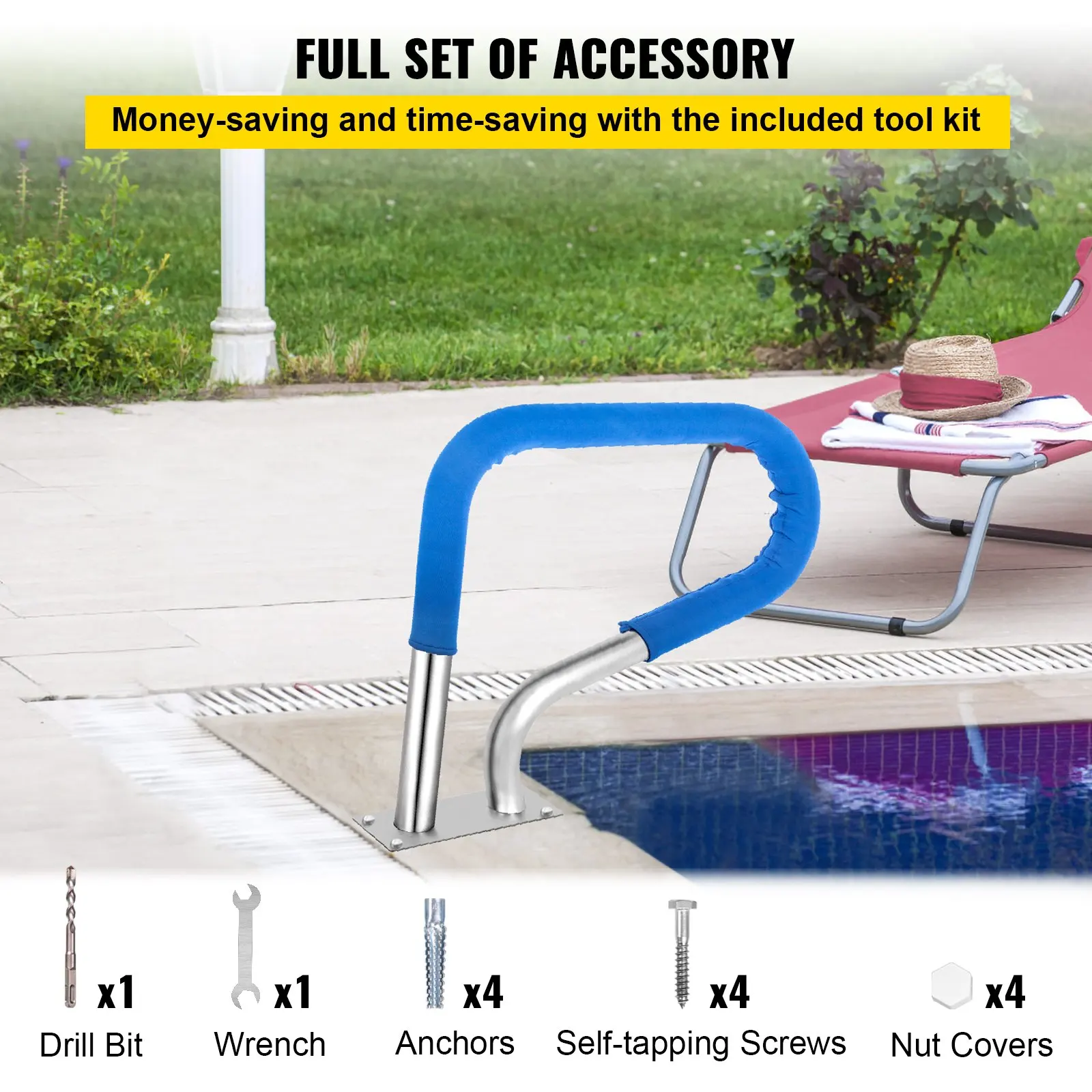 Pool Rail 32x23 Pool Railing 304 Stainless Steel 250LBS Load Capacity Silver Rustproof Pool Handrail Swimming Pool Handrail