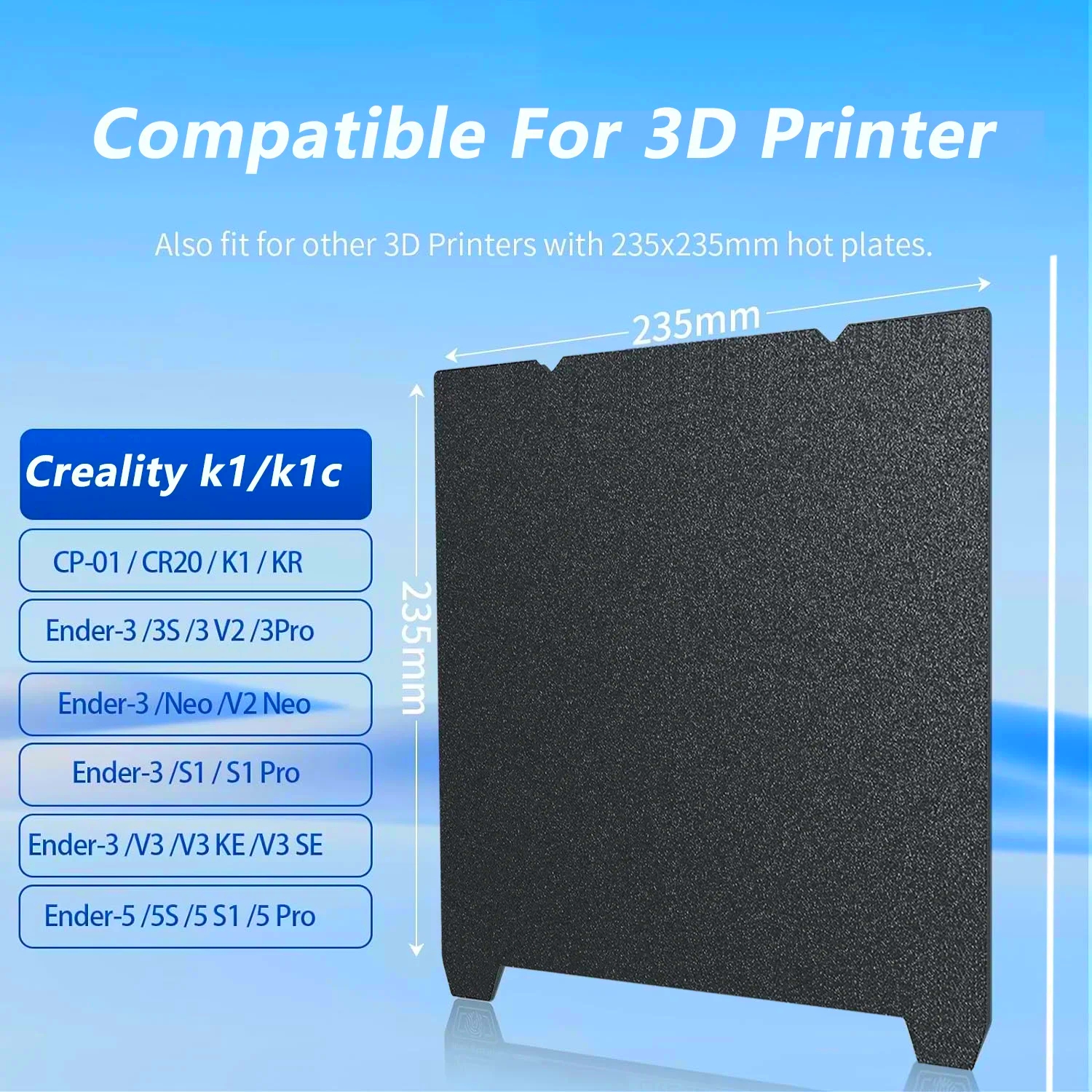 Textured PEI แผ่น 235X235 พิมพ์เตียงสีดําสําหรับ creality k1 235x235 สร้างแผ่นและสติกเกอร์แม่เหล็กสําหรับ creality k1c ender3 v3 k
