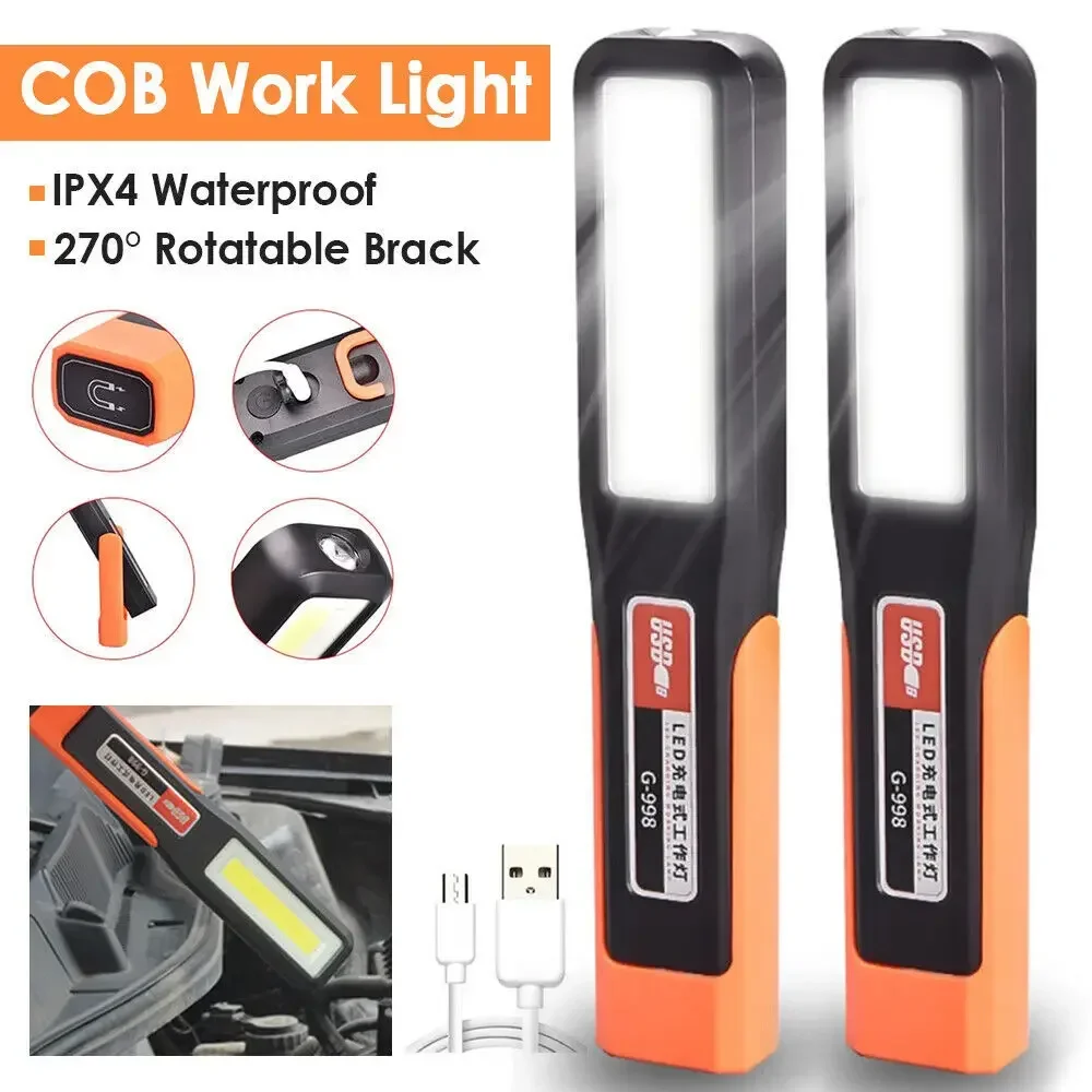 Luz LED de trabajo COB brillante, lámpara mecánica para coche, linterna recargable por USB, linterna magnética, luz de emergencia, luz de advertencia, 1/2/4/8 Uds.