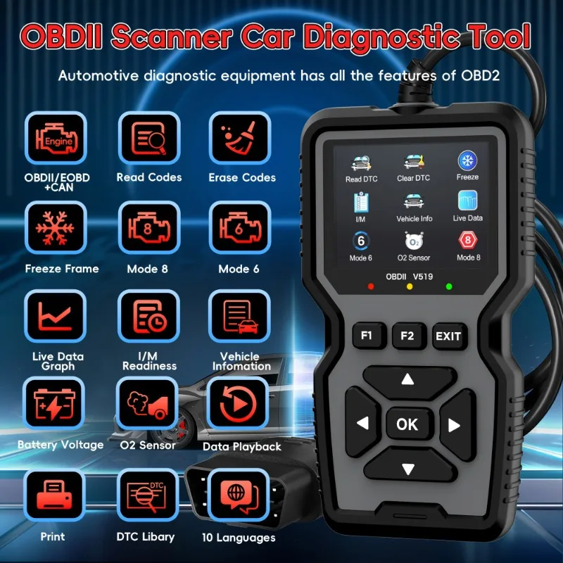 Geavanceerd OBD2-scannediagnostisch hulpmiddel |   Professionele motorkodelezer en reset |   Real-time data diagnostische leeshulpmiddel