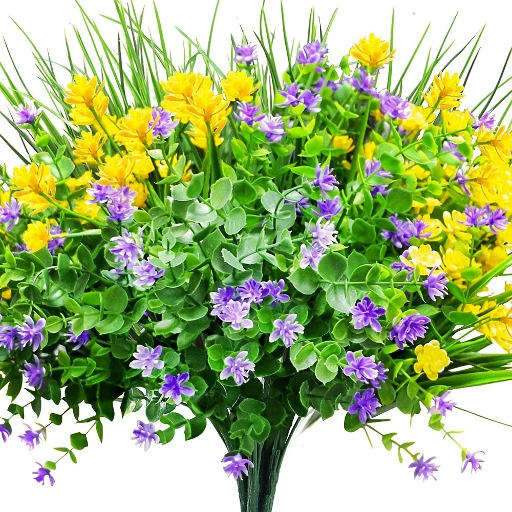 Flores artificiales resistentes a los rayos UV, flores falsas para exteriores, plantas de arbustos colgantes de plástico para jardín, porche, ventana, caja, decoración del hogar