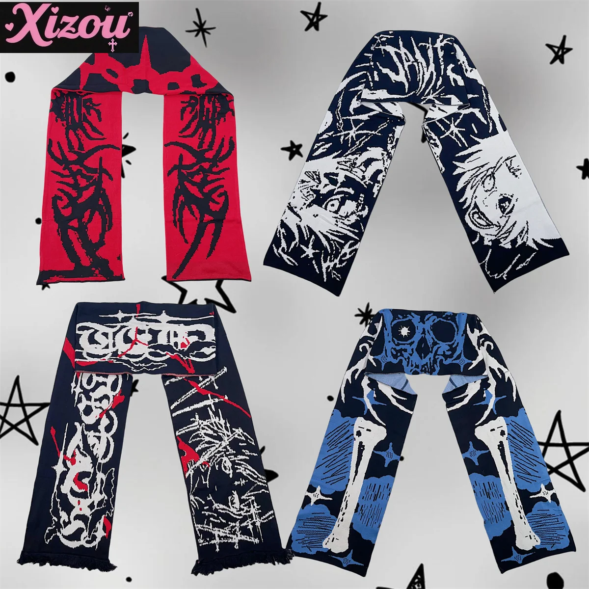 Yabi Y2K Spice Girl animación segunda dimensión bufanda versátil nicho otoño e invierno Punk bufanda ancha para hombres y mujeres