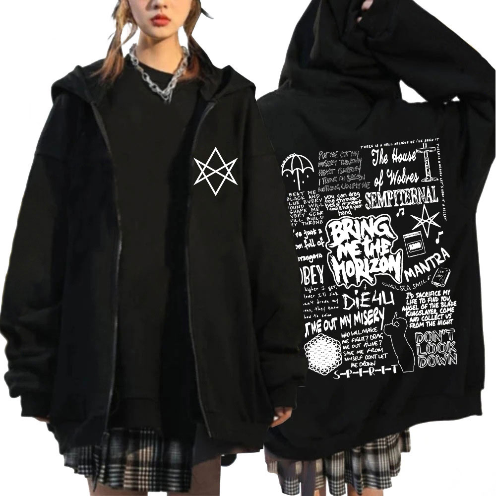 Толстовка BringMe TheHorizon на молнии, толстовка BMTH с капюшоном и рок-группой на молнии, мужская и женская Повседневная Толстовка большого размера, куртки