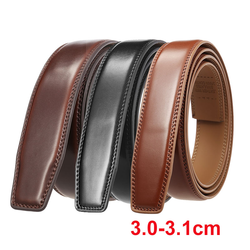 High Quality 3.0-3.1cm Width No Holes Leather Belt Without Automatic Buckle Luxury Brand Mens Ratchet Belts Black Brown