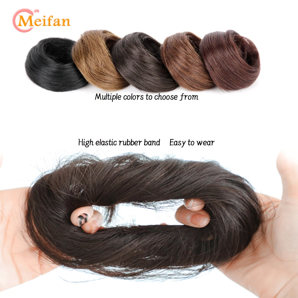 Meifan coque reto sintético com faixa de borracha elástica, coque de cabelo falso, extensão de cauda de cabelo updo, peça de cabelo para mulheres